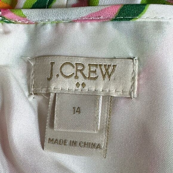 J. Crew Dress Womens Size 14 Printed Seaside Cami Floral Colorful Summer satin - Picture 11 of 11